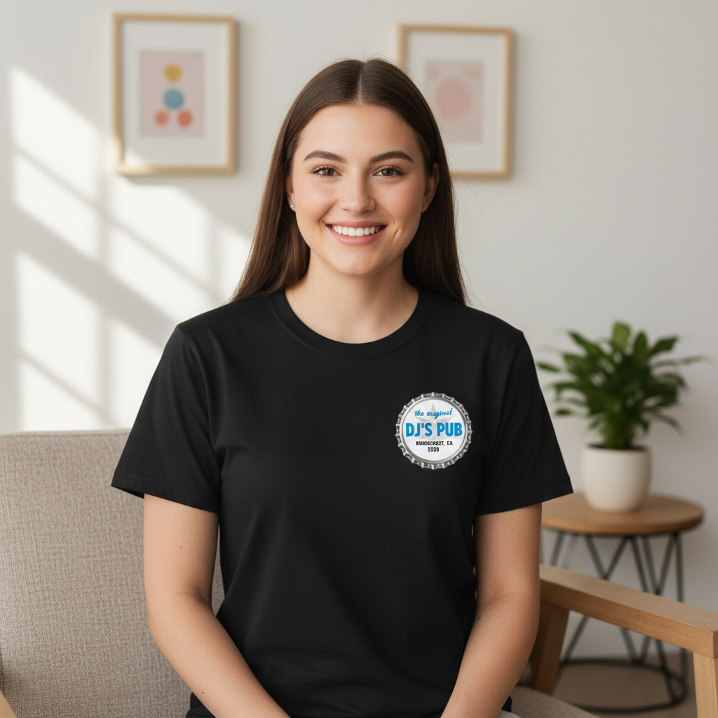 DJ's Pub Bottle Cap Tee – black t-shirt