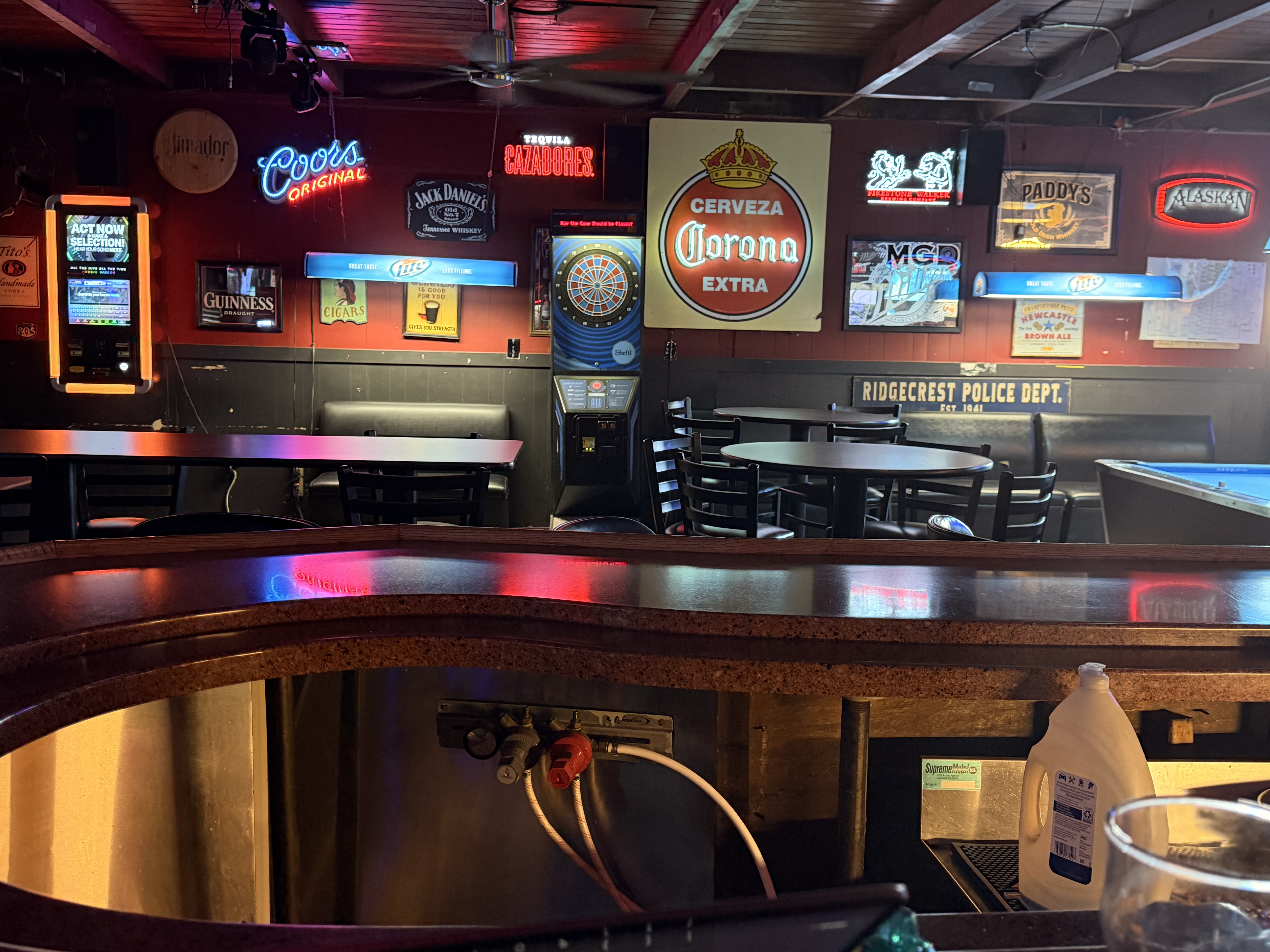 DJ's Pub neon signs and bar atmosphere, Ridgecrest CA